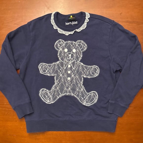 Teddy Fresh Tops - Teddy Fresh sweatshirt XL Navy blue white bear lace appliqué RARE